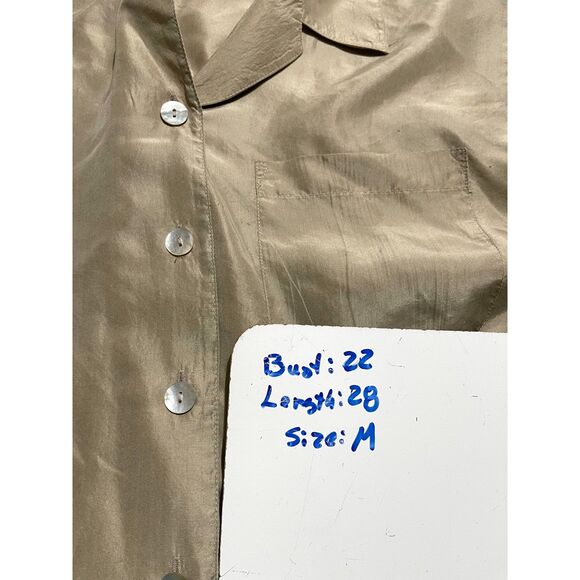 Casual Corner silk button up shirt neutral chapman brown minimalist women M - Picture 4 of 5